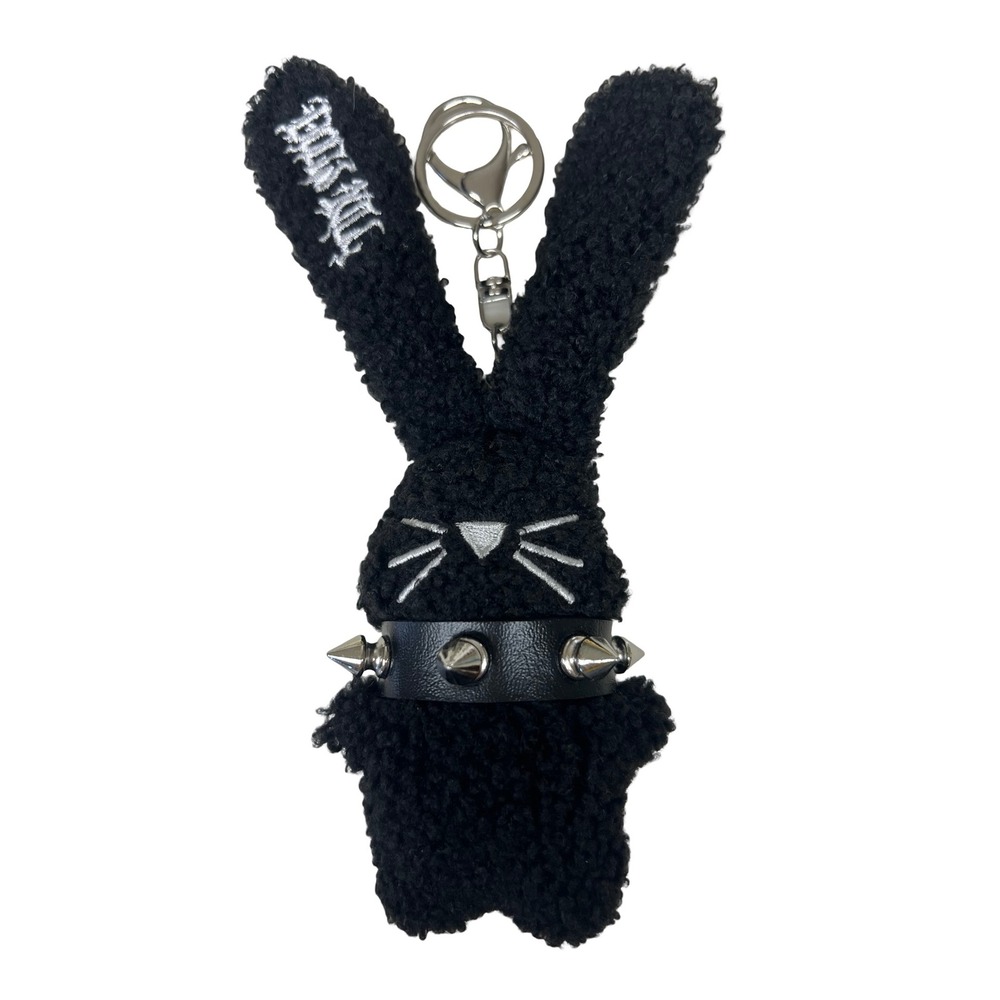 Dolls Kill Black Sherpa Punk Bunny Keychain Spiked Collar Gothic Plush Accessory
